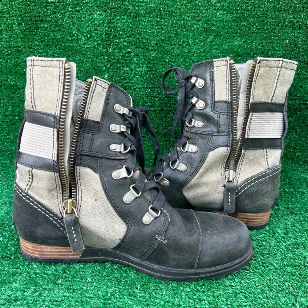 Sorel Major Carly Leather Canvas Boots Black Grill NL2157-252 Womens 7.5 - Picture 5 of 8